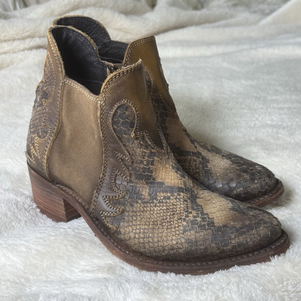Liberty Black Uma 52448 Python Embossed Suede Ankle Boots Women's 8